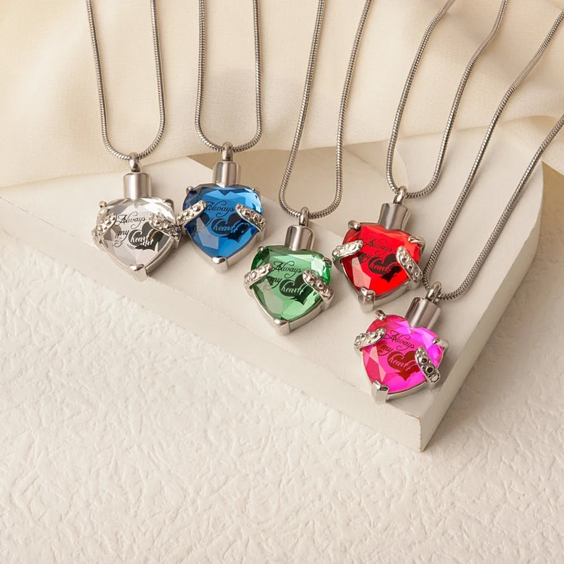 Always in my Heart Crystal Heart Memorial Necklace