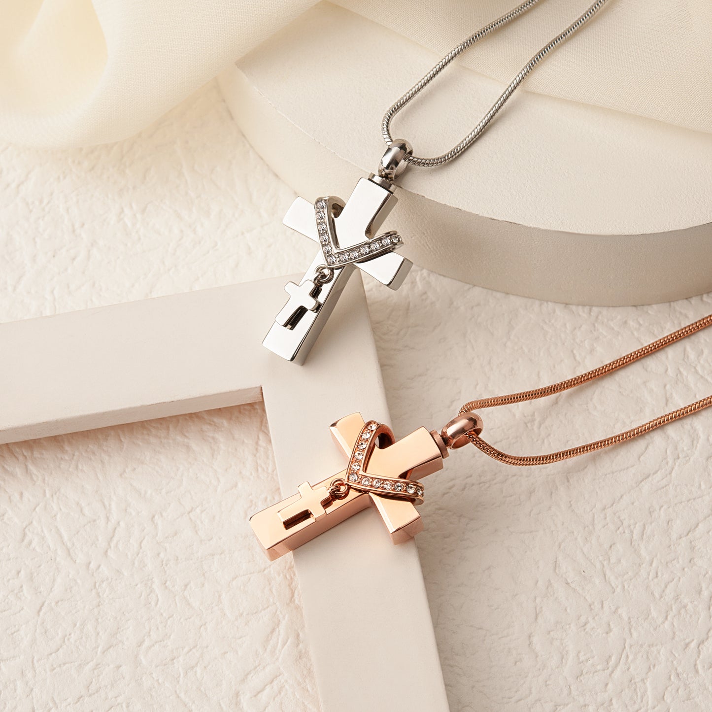 Premium Collet Cross Memorial Necklace