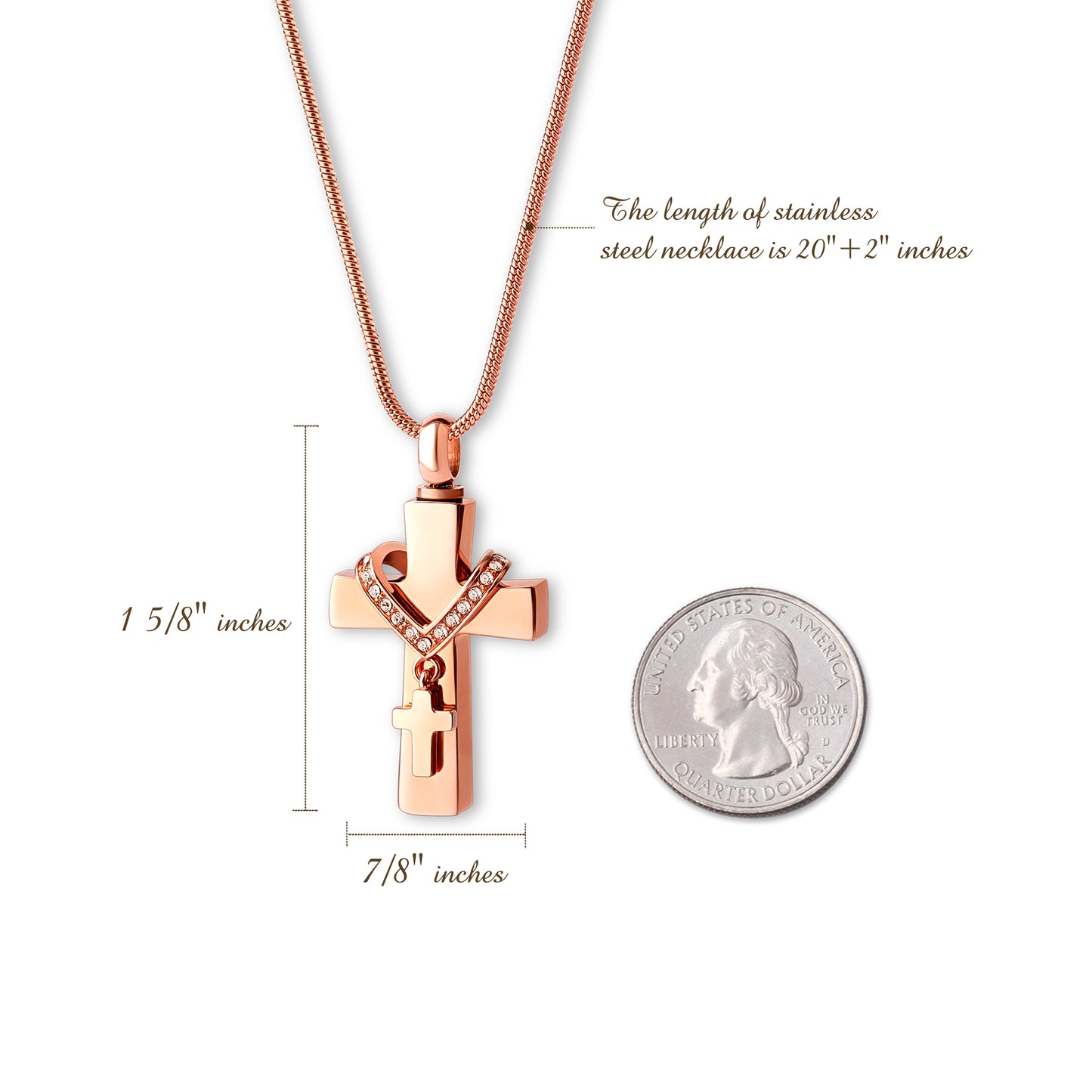 Rose Gold Premium Collet Cross Memorial Necklace