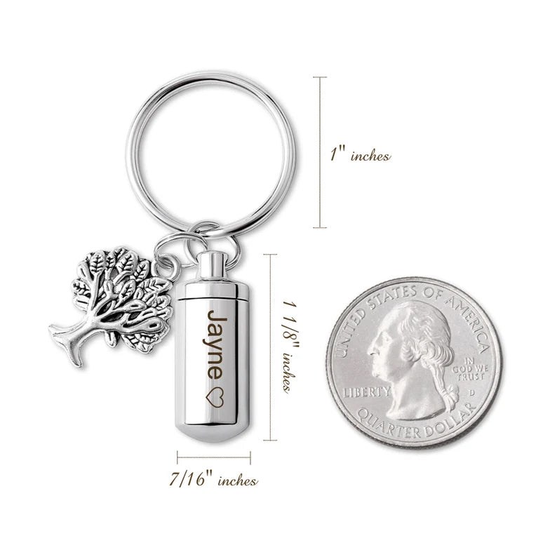 Tree of Life Charm Polish Cylinder Memorial Key Chain