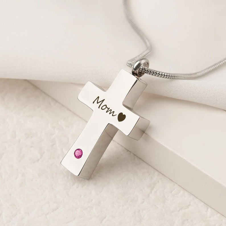 Birthstone Cross Memorial Necklace