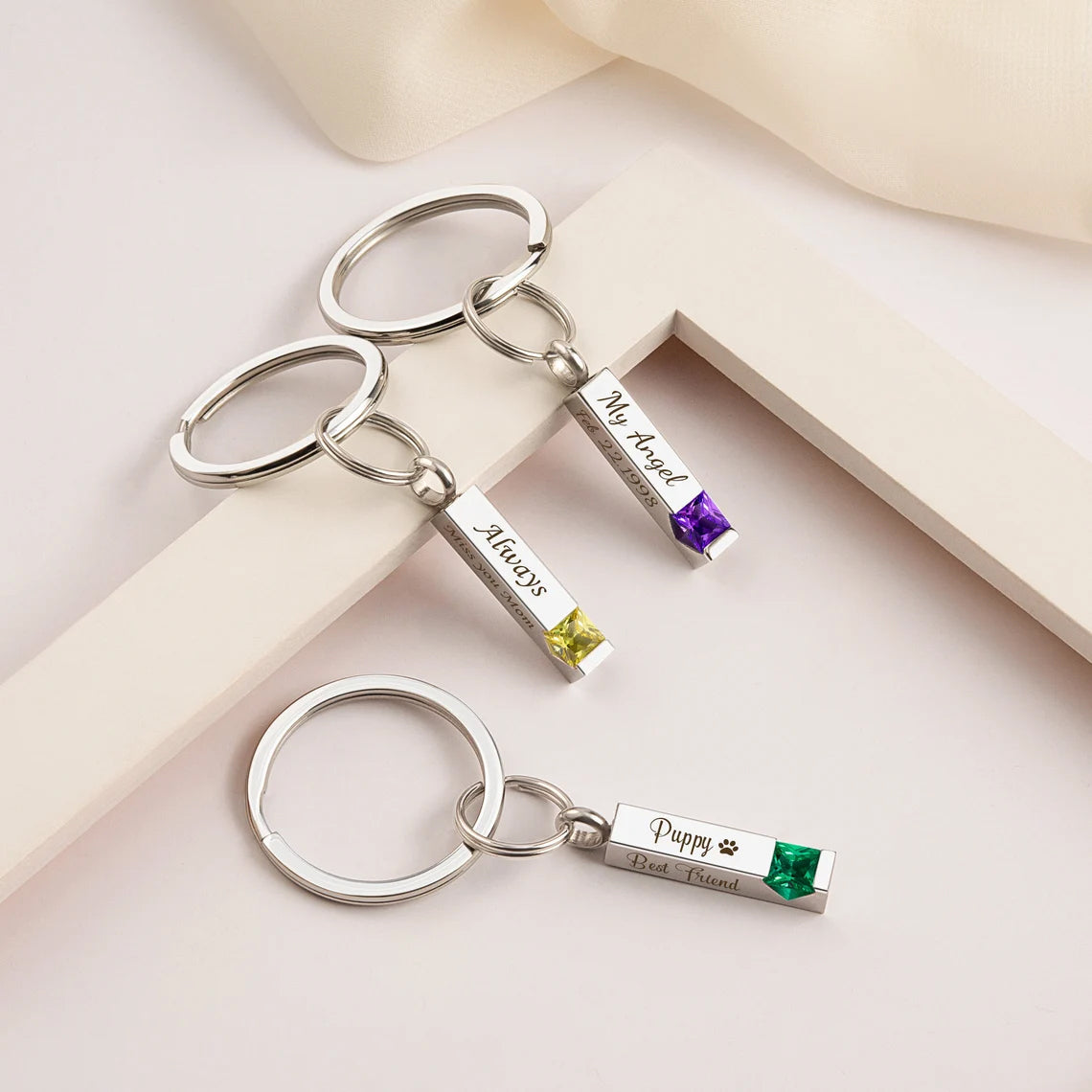 Birthstone Bar Memorial Key Chain