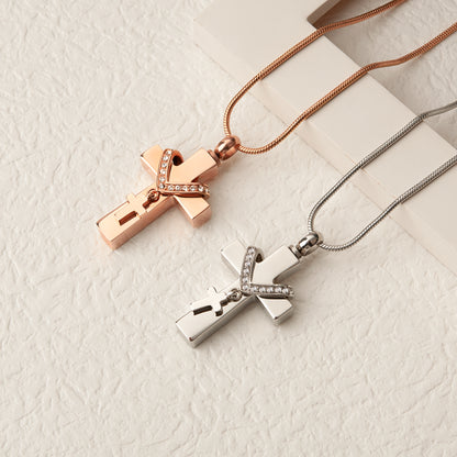 Rose Gold Premium Collet Cross Memorial Necklace