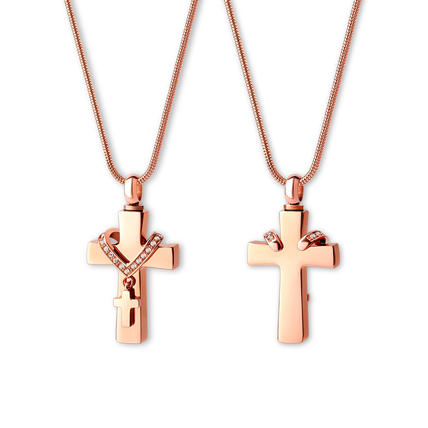 Rose Gold Premium Collet Cross Memorial Necklace