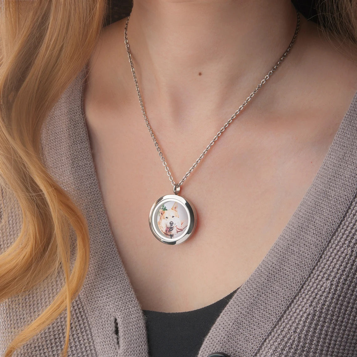 Round Locket Pet Memorial Necklace