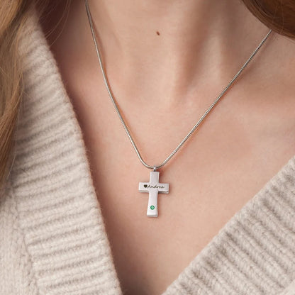 Birthstone Cross Memorial Necklace