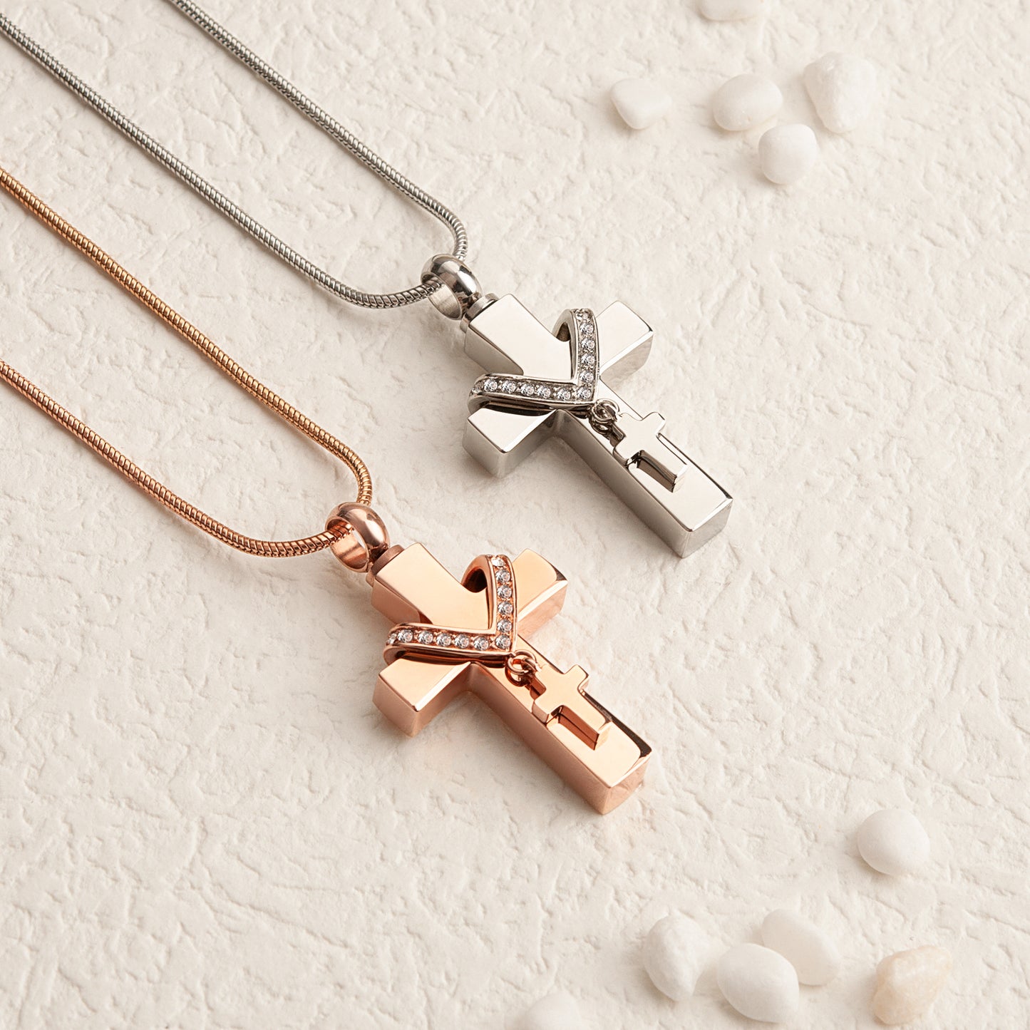 Rose Gold Premium Collet Cross Memorial Necklace