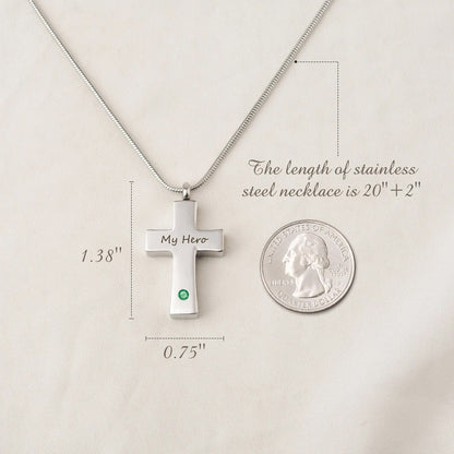 Birthstone Cross Memorial Necklace