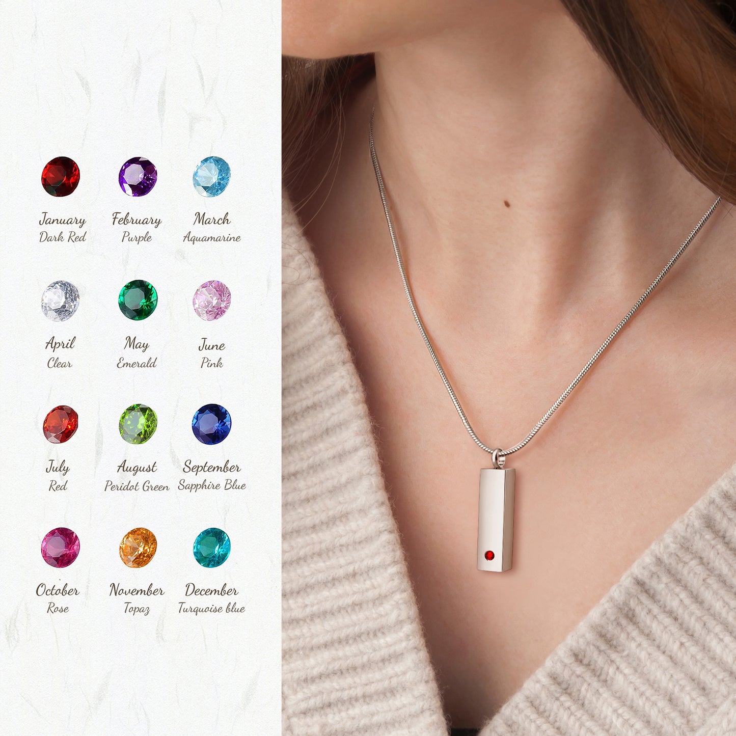 Birthstone Bar Memorial Necklace