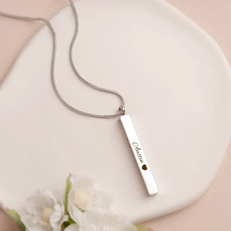 Polished Silver Bar Memorial Necklace