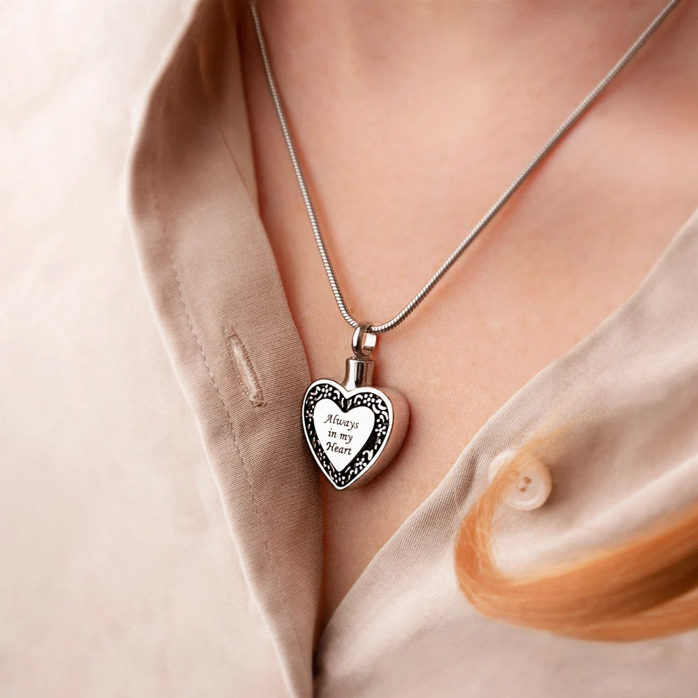 Flower "Always in my Heart" Heart Memorial Necklace