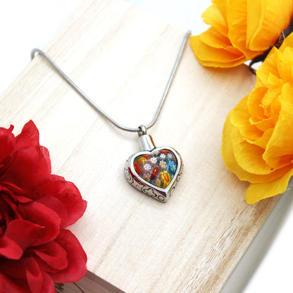 Flower Patch Heart Memorial Necklace