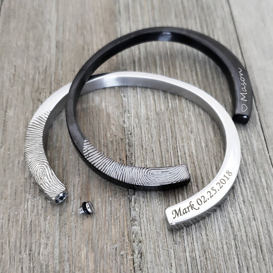 Fingerprint Cuff Bangle Memorial Bracelet