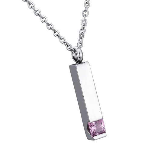 Pink Crystal Bar Ashes Holder Necklace