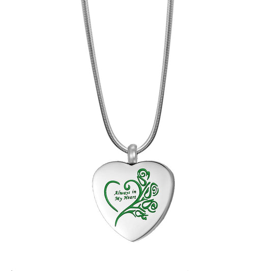 Green Always in my Heart Ashes Holder Necklace