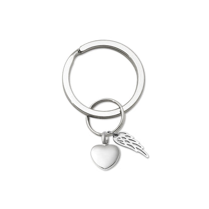 Mini Heart Memorial Key Chain with Angel Wing Charm