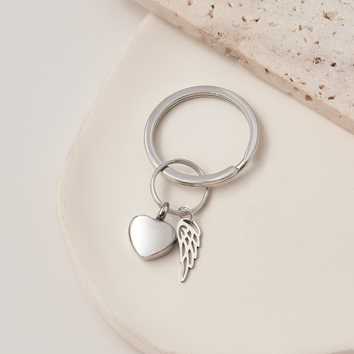 Mini Heart Memorial Key Chain with Angel Wing Charm