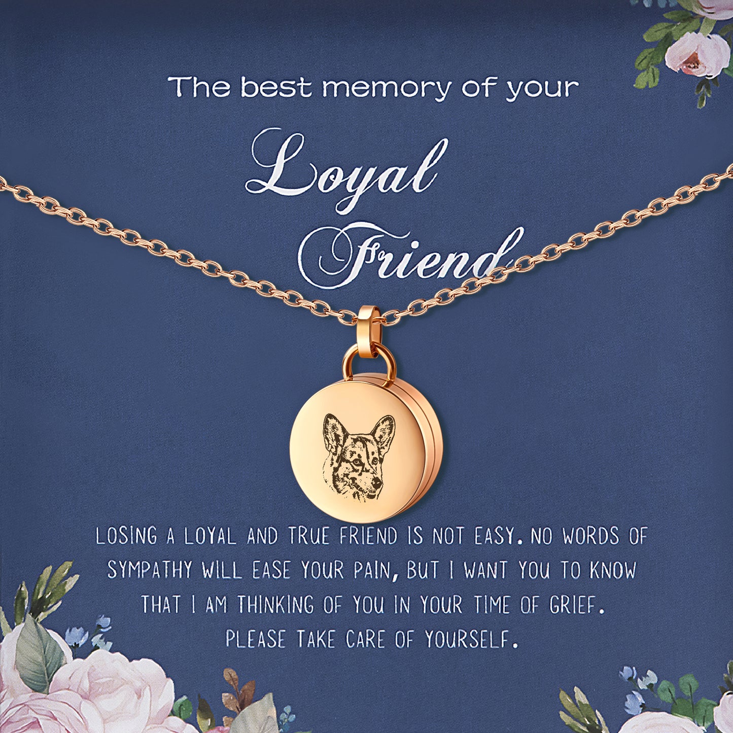 "The Best Memory of Your Loyal Friend" Pet Portrait Memorial Necklace