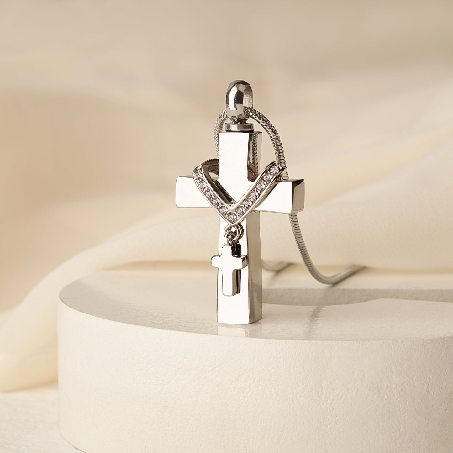 Premium Collet Cross Memorial Necklace