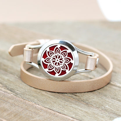 Mini Sunflower Aromatherapy Double Strap Leather Bracelet