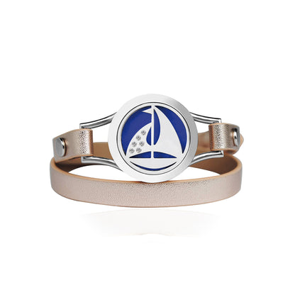 Mini Sail Boat Aromatherapy Double Strap Leather Bracelet