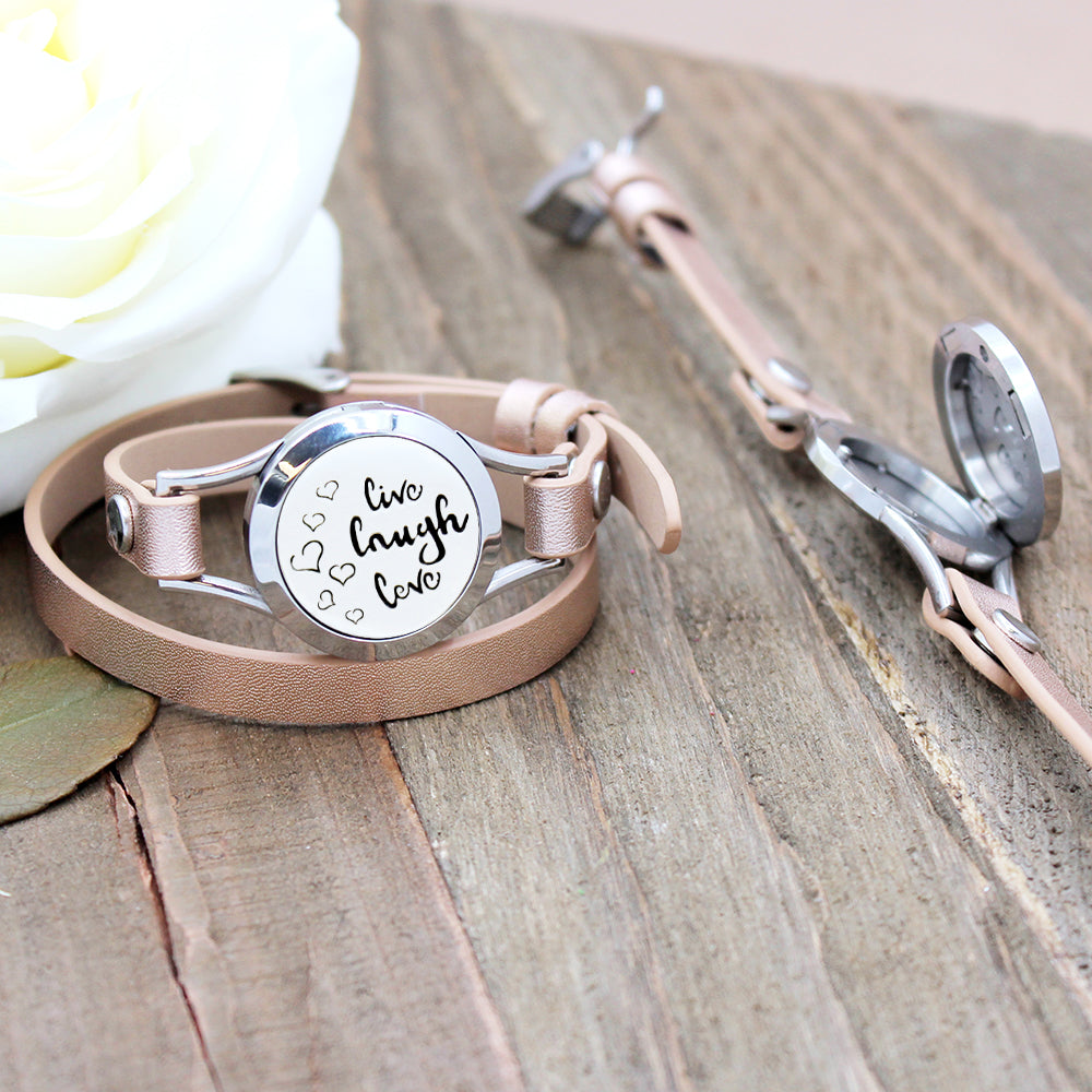 Mini Live Laugh Love Aromatherapy Double Strap Leather Bracelet