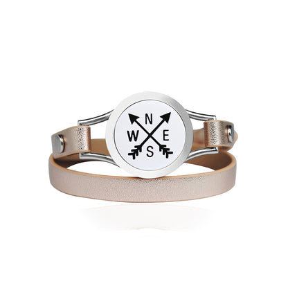 Compass Aromatherapy Double Strap Leather Bracelet