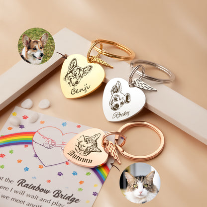 Heart Pet Portrait Rainbow Bridge Key Chain