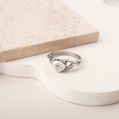 Birth Flower Heart Memorial Ring