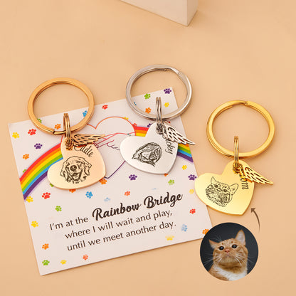 Sideways Heart Pet Portrait Rainbow Bridge Key Chain