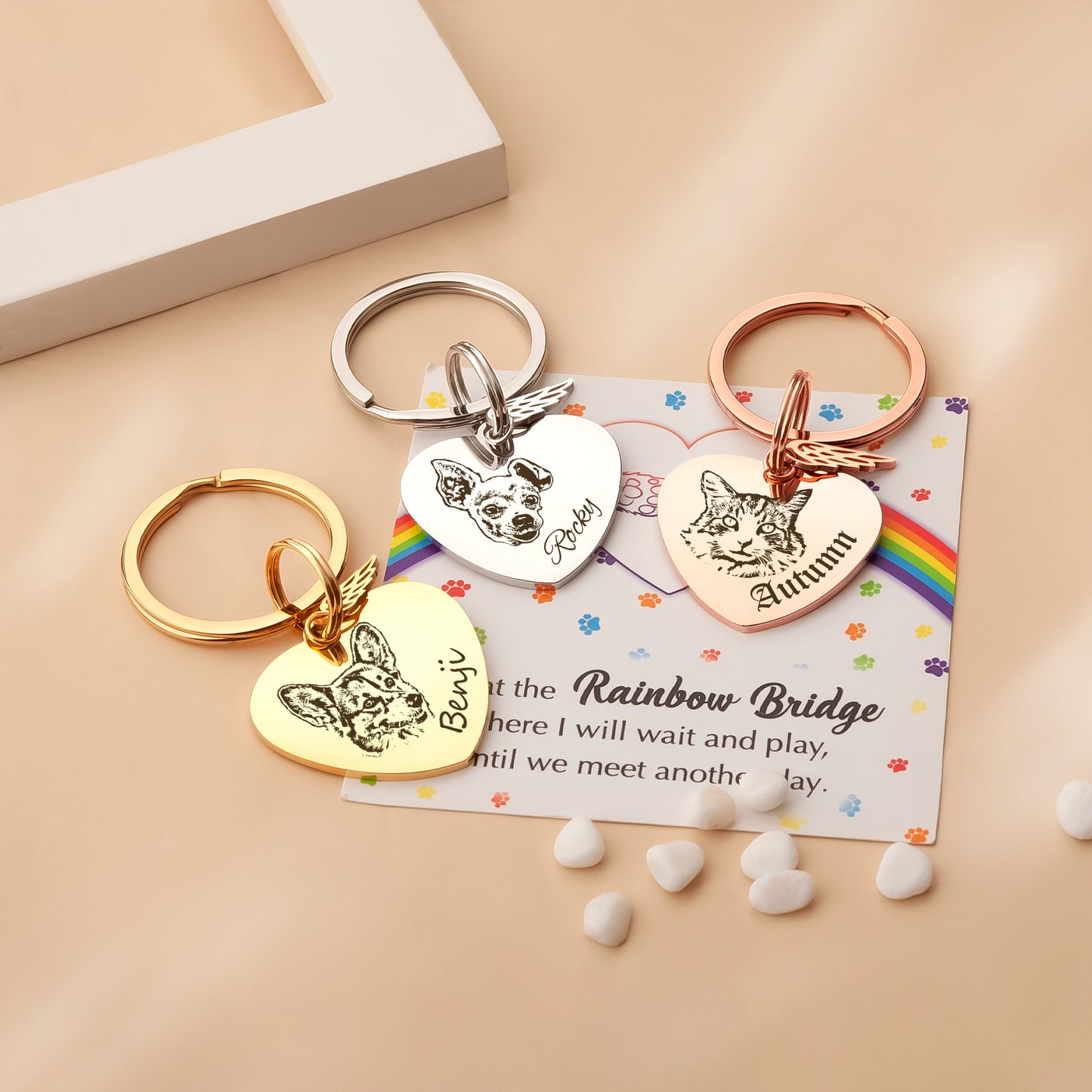 Heart Pet Portrait Rainbow Bridge Key Chain