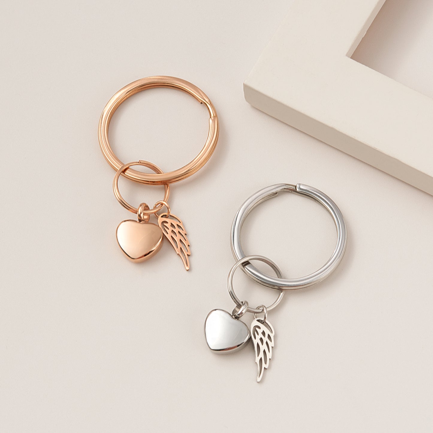 Mini Heart Memorial Key Chain with Angel Wing Charm