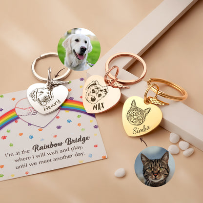 Heart Pet Portrait Rainbow Bridge Key Chain