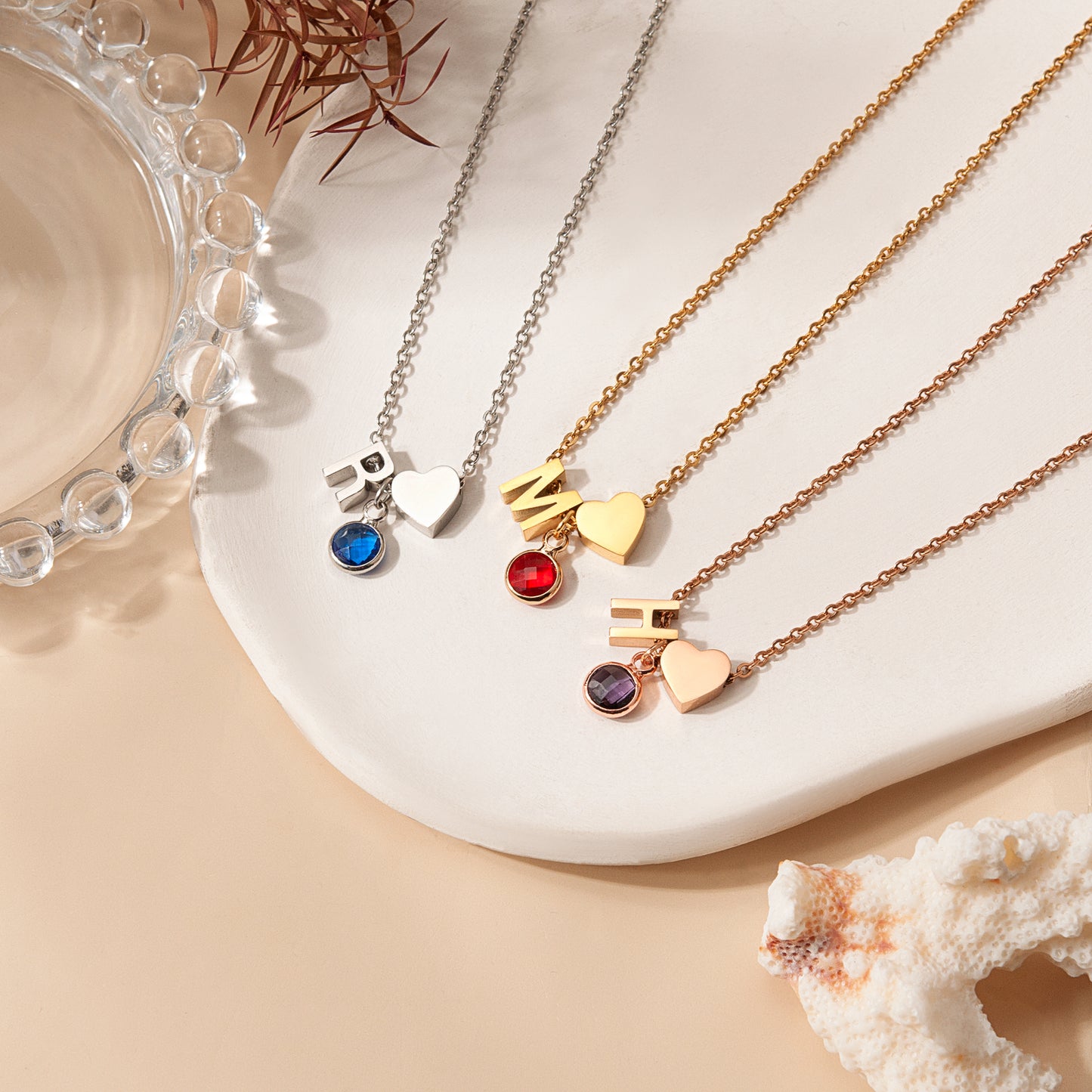 Birthstone Initial Necklace