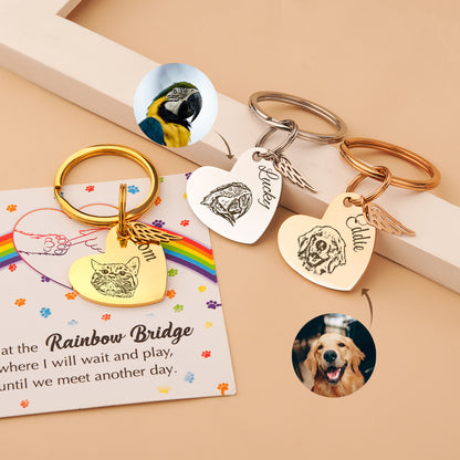 Sideways Heart Pet Portrait Rainbow Bridge Key Chain