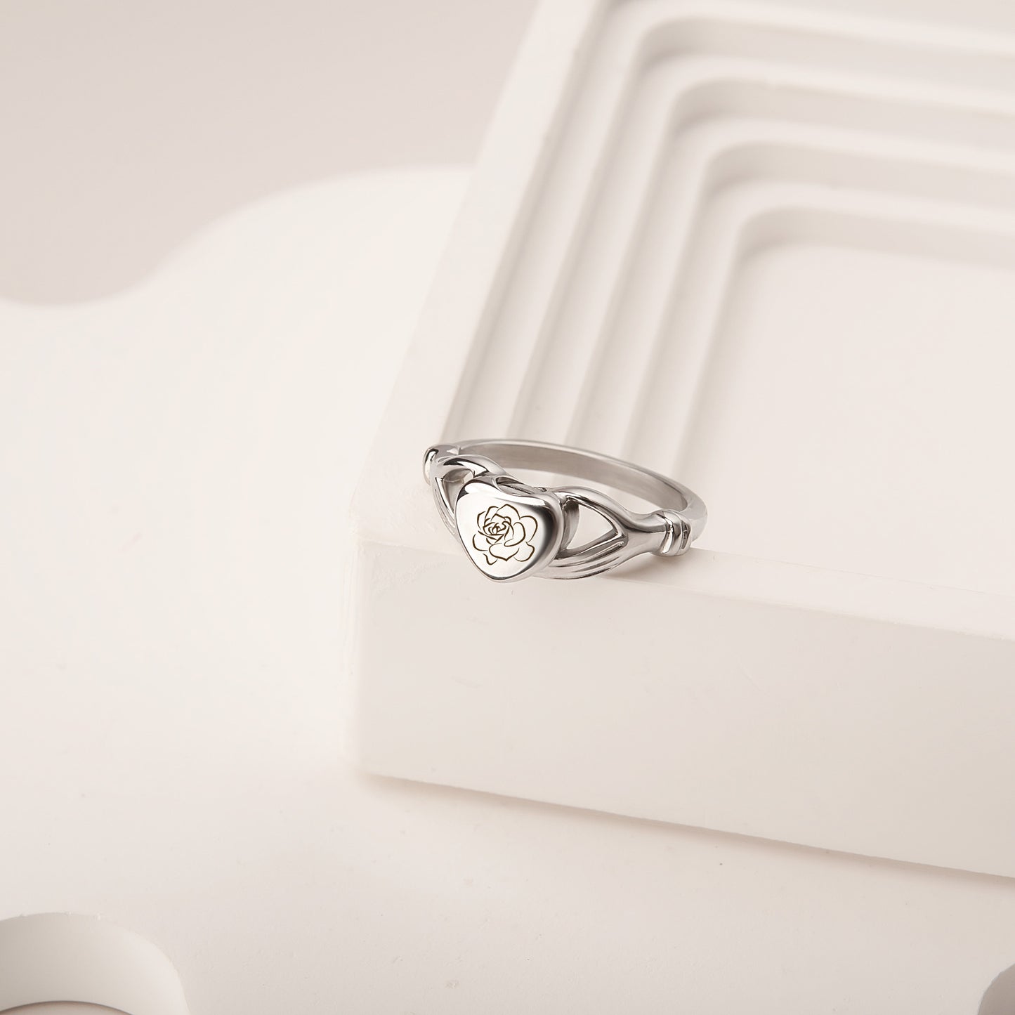 Birth Flower Heart Memorial Ring