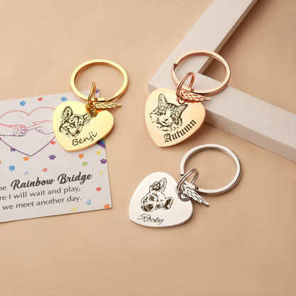 Heart Pet Portrait Rainbow Bridge Key Chain