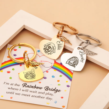 Sideways Heart Pet Portrait Rainbow Bridge Key Chain