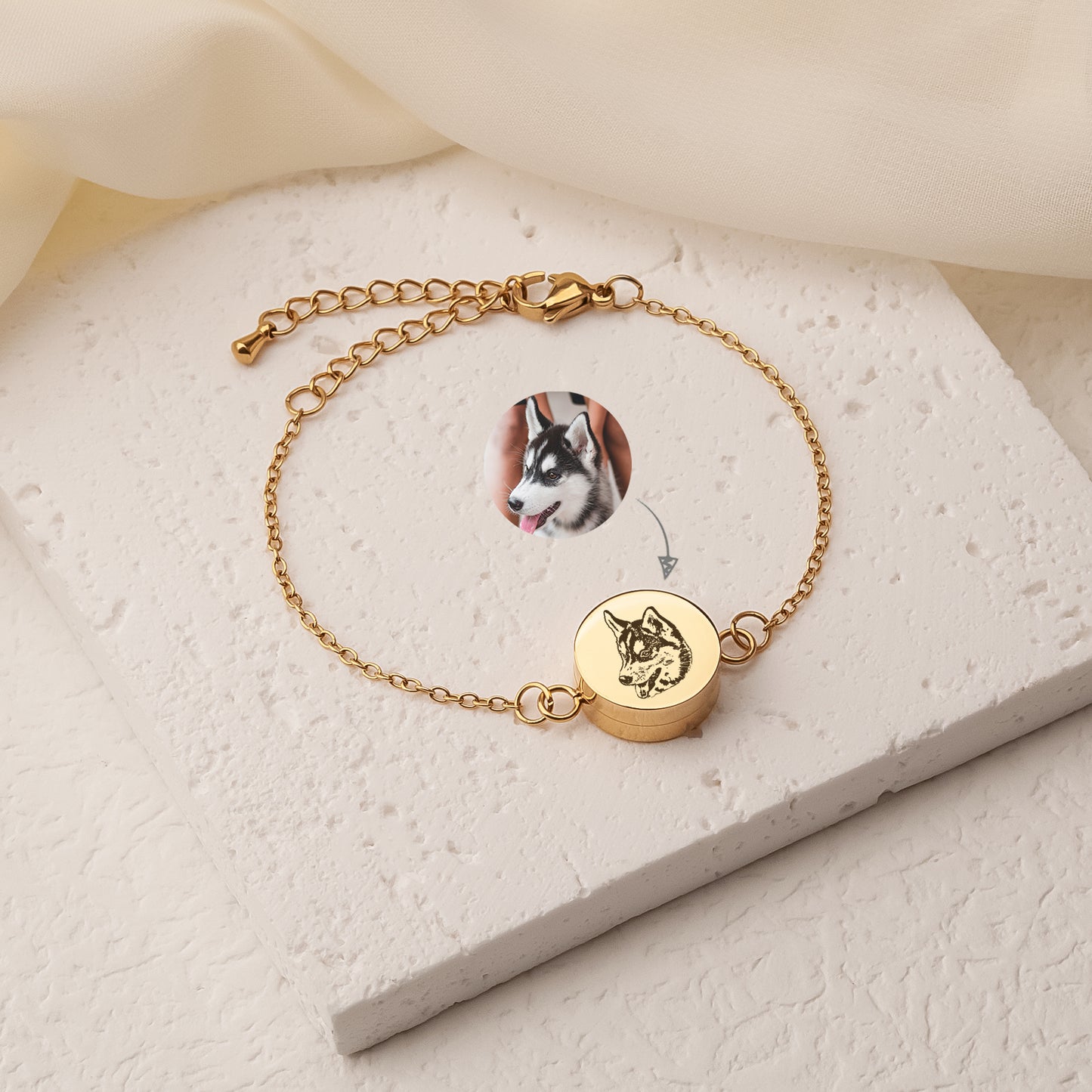 Pet Portrait Round Coin Memorial Bracelet