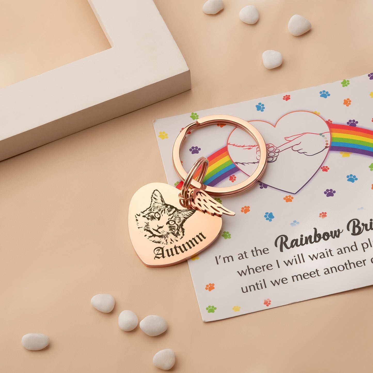 Heart Pet Portrait Rainbow Bridge Key Chain