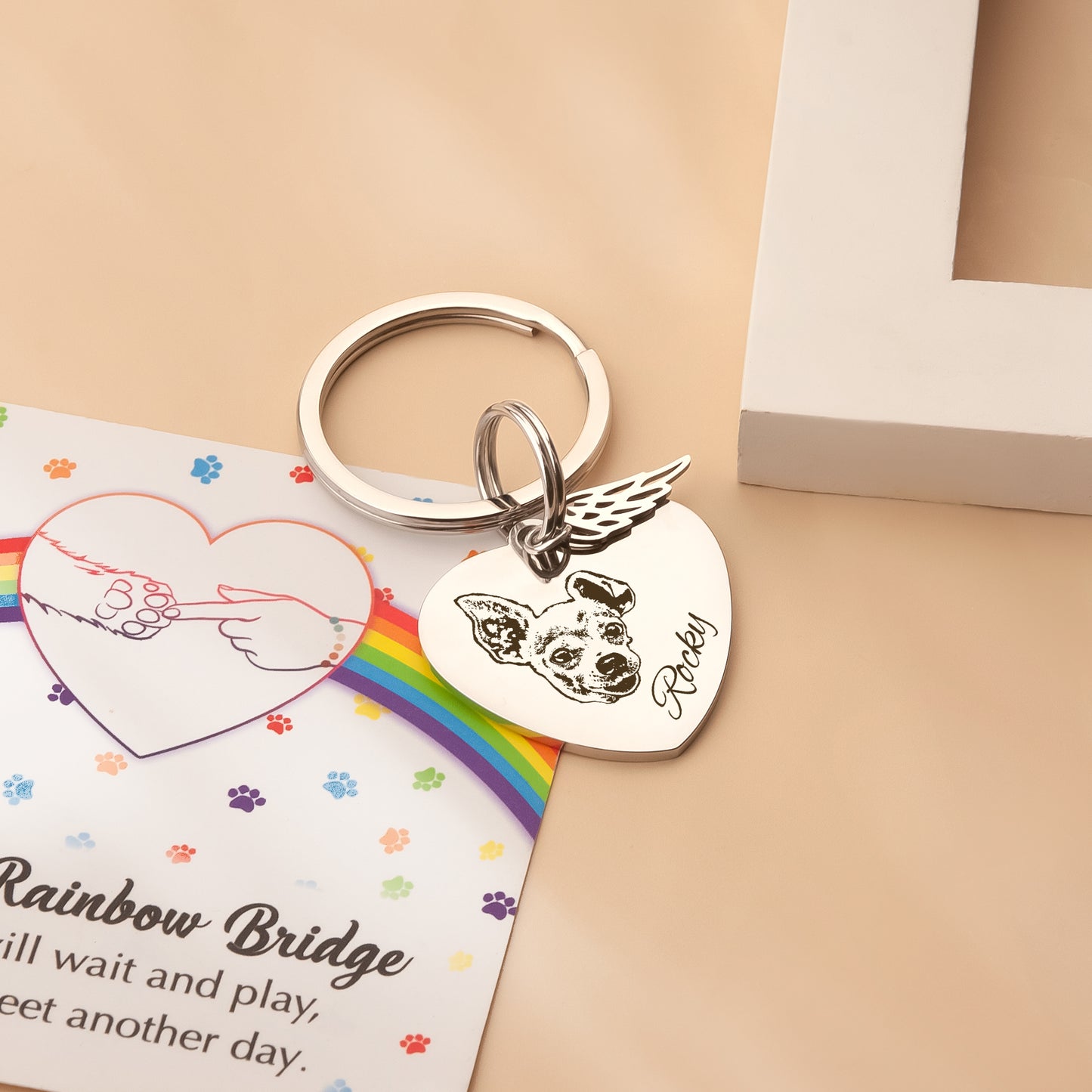 Heart Pet Portrait Rainbow Bridge Key Chain