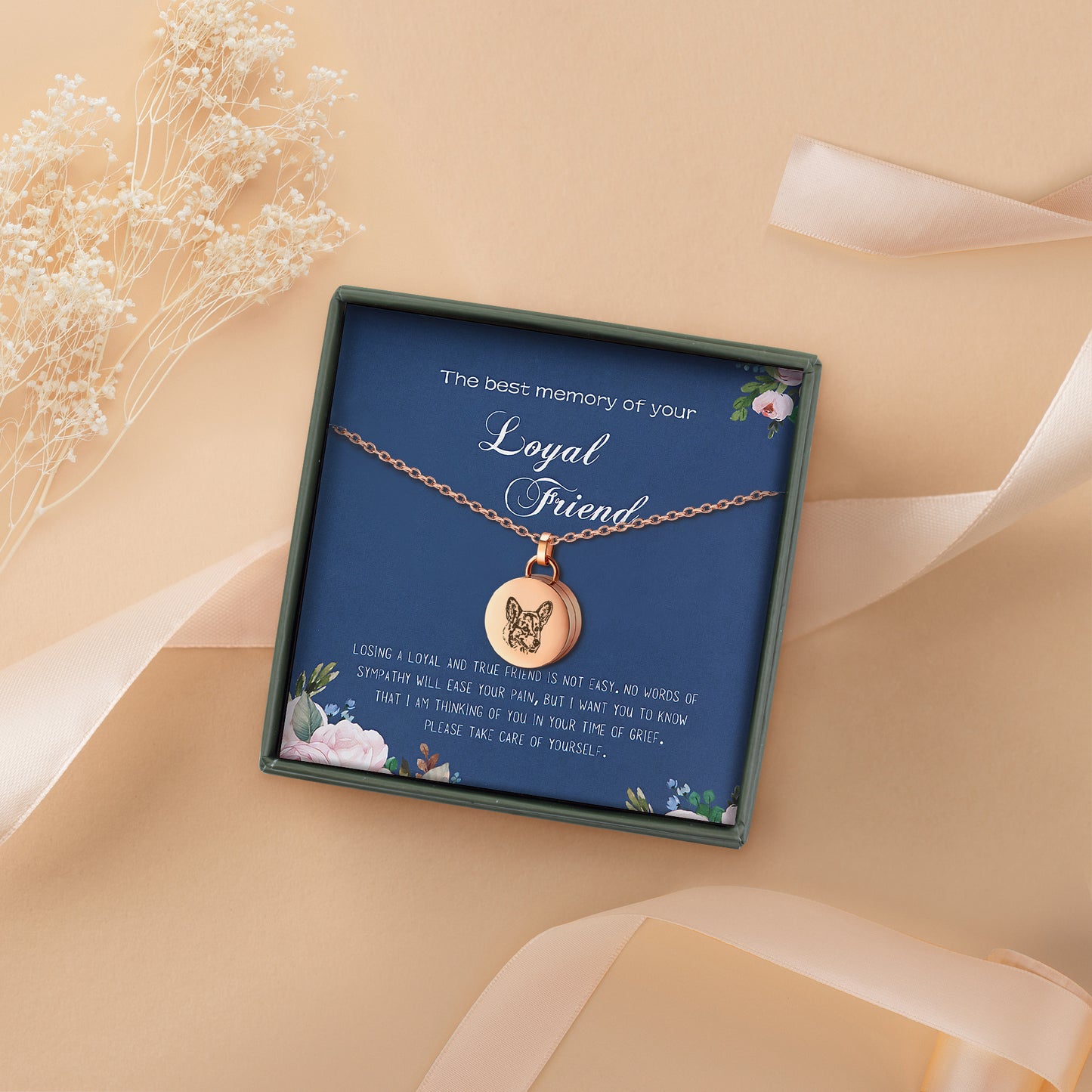 "The Best Memory of Your Loyal Friend" Pet Portrait Memorial Necklace