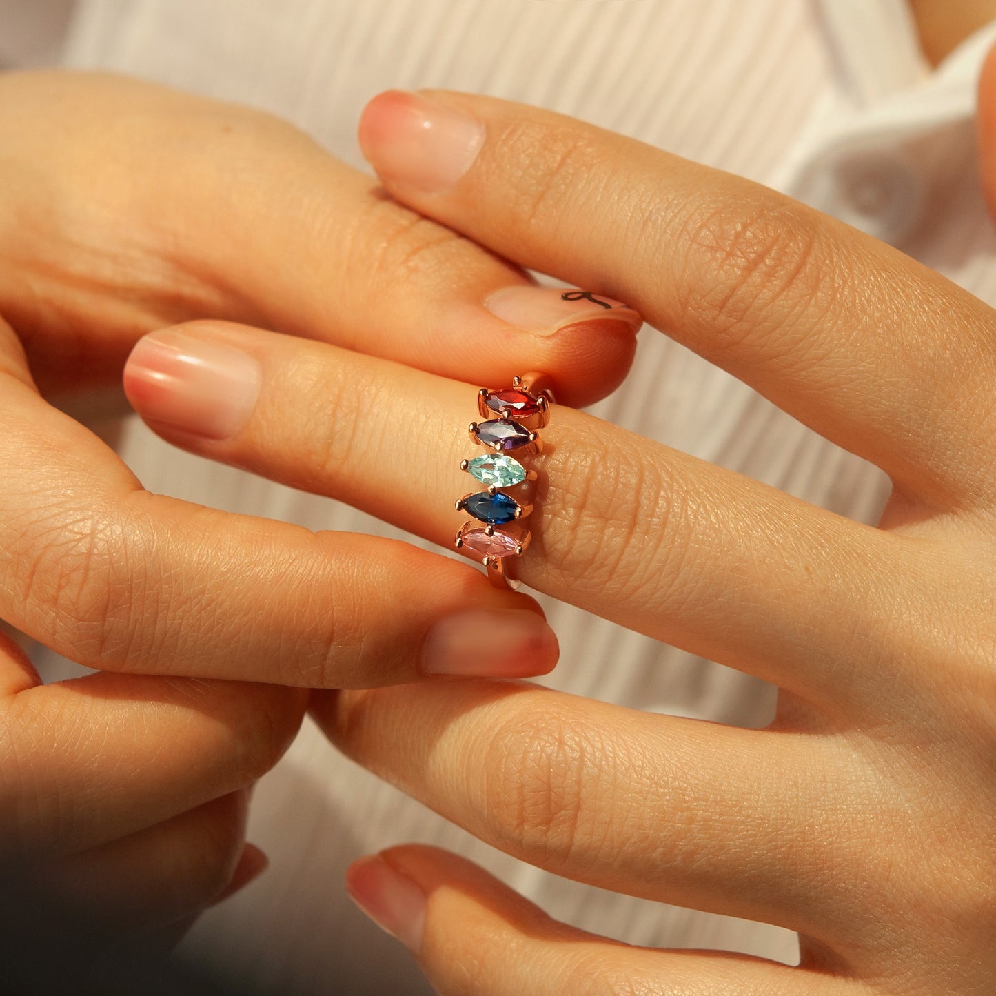 Personalized Horse Eye Birthstone Sterling Silver Ring