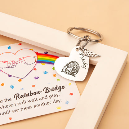 Sideways Heart Pet Portrait Rainbow Bridge Key Chain