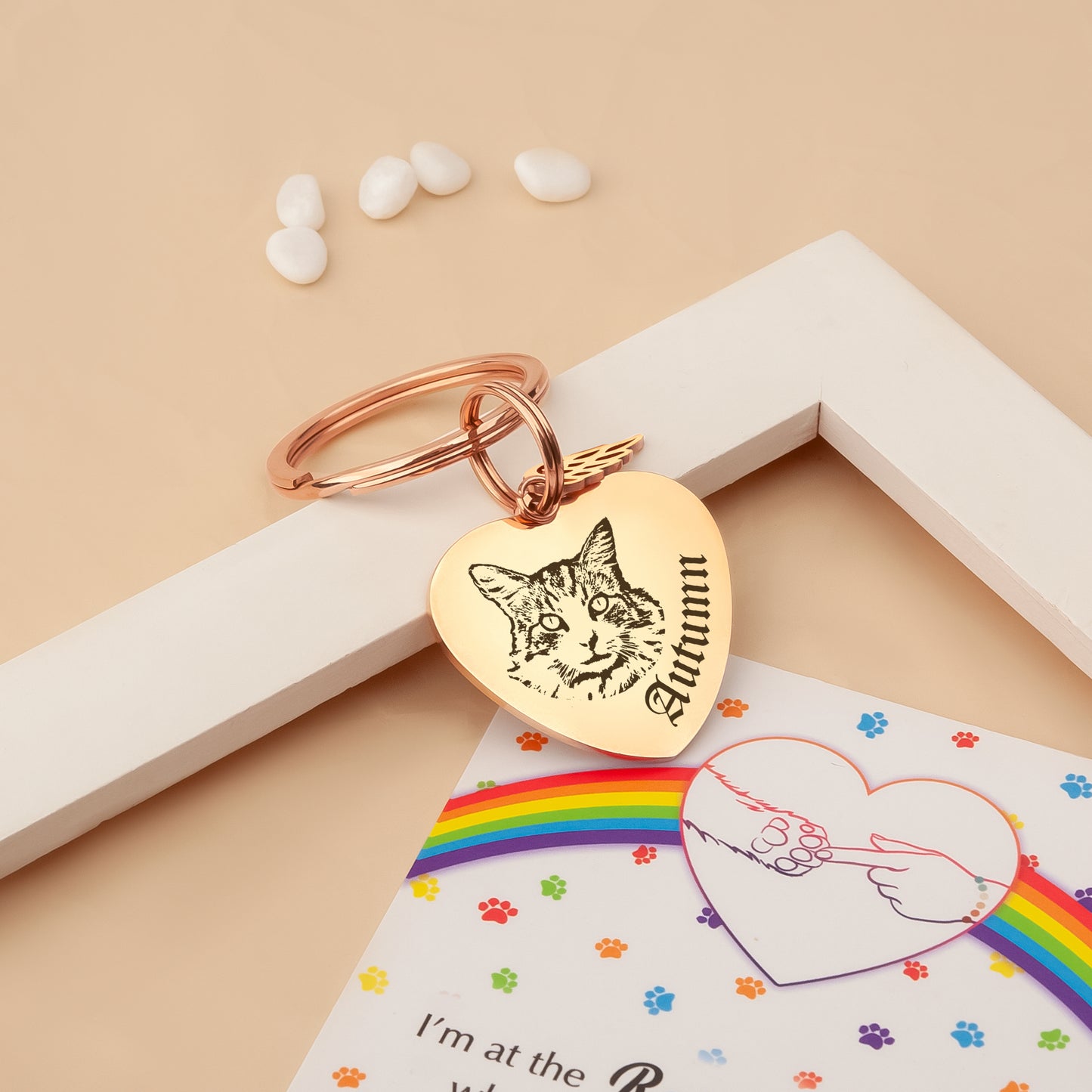 Heart Pet Portrait Rainbow Bridge Key Chain