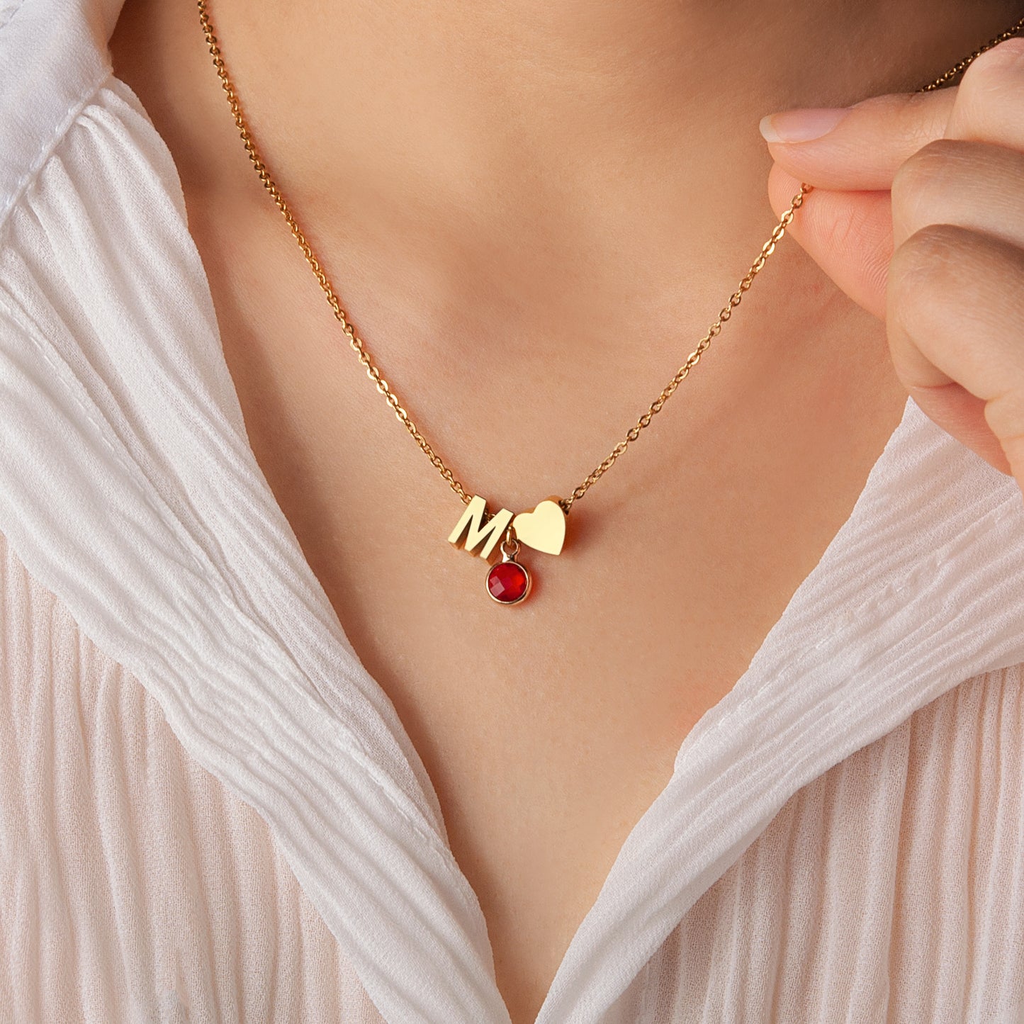 Birthstone Initial Necklace