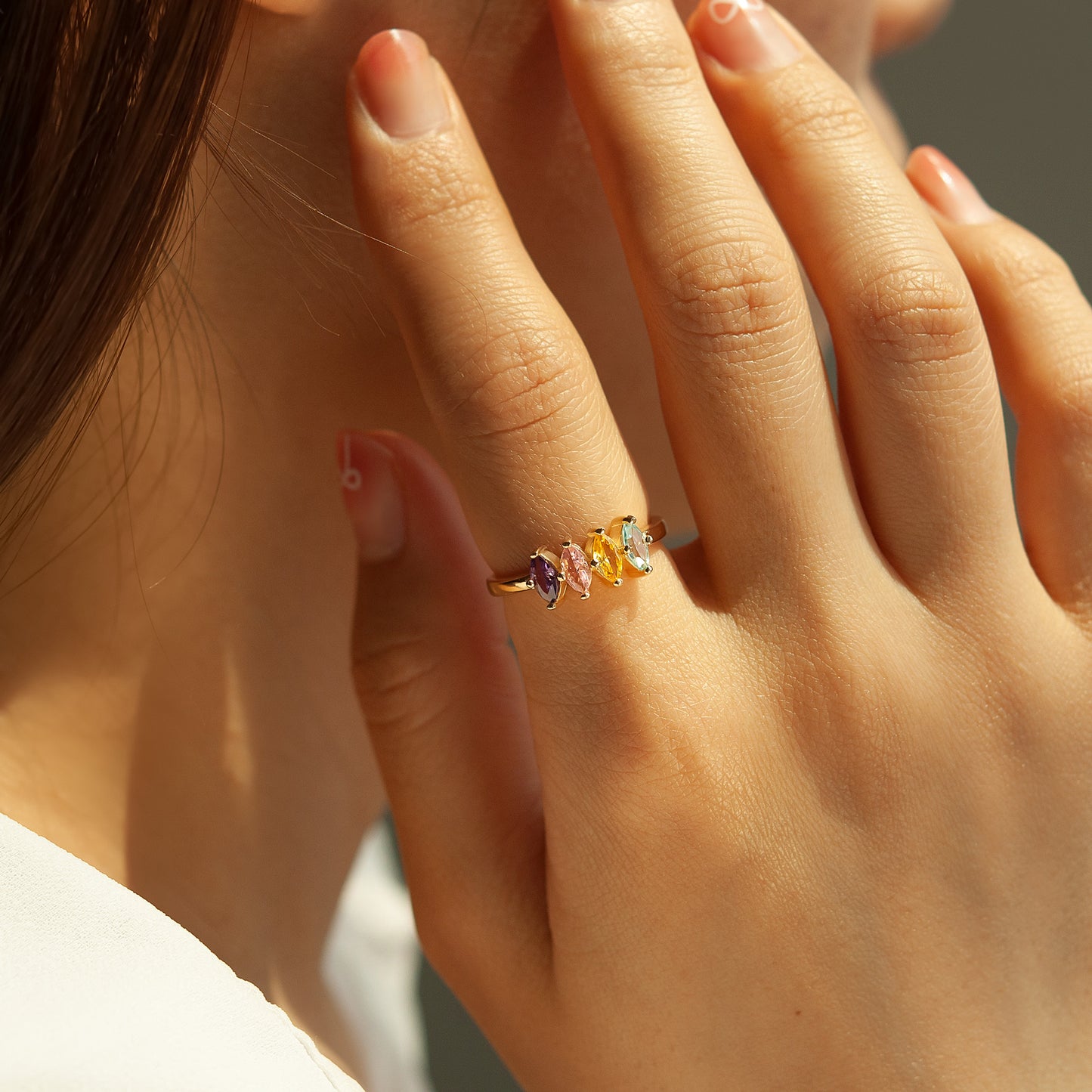 Personalized Horse Eye Birthstone Sterling Silver Ring