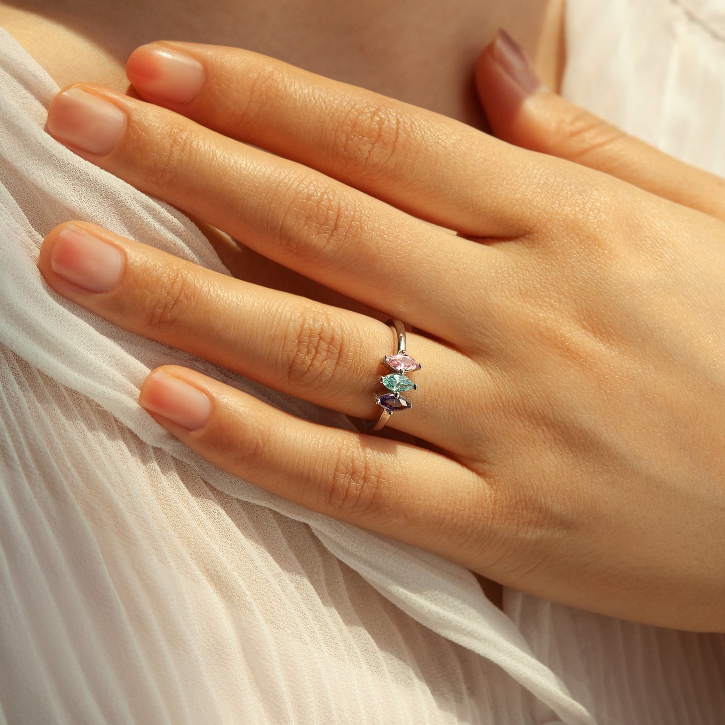 Personalized Horse Eye Birthstone Sterling Silver Ring