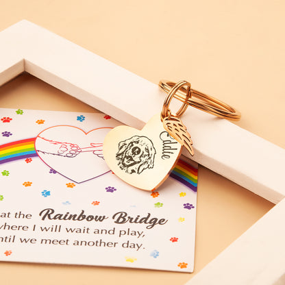 Sideways Heart Pet Portrait Rainbow Bridge Key Chain