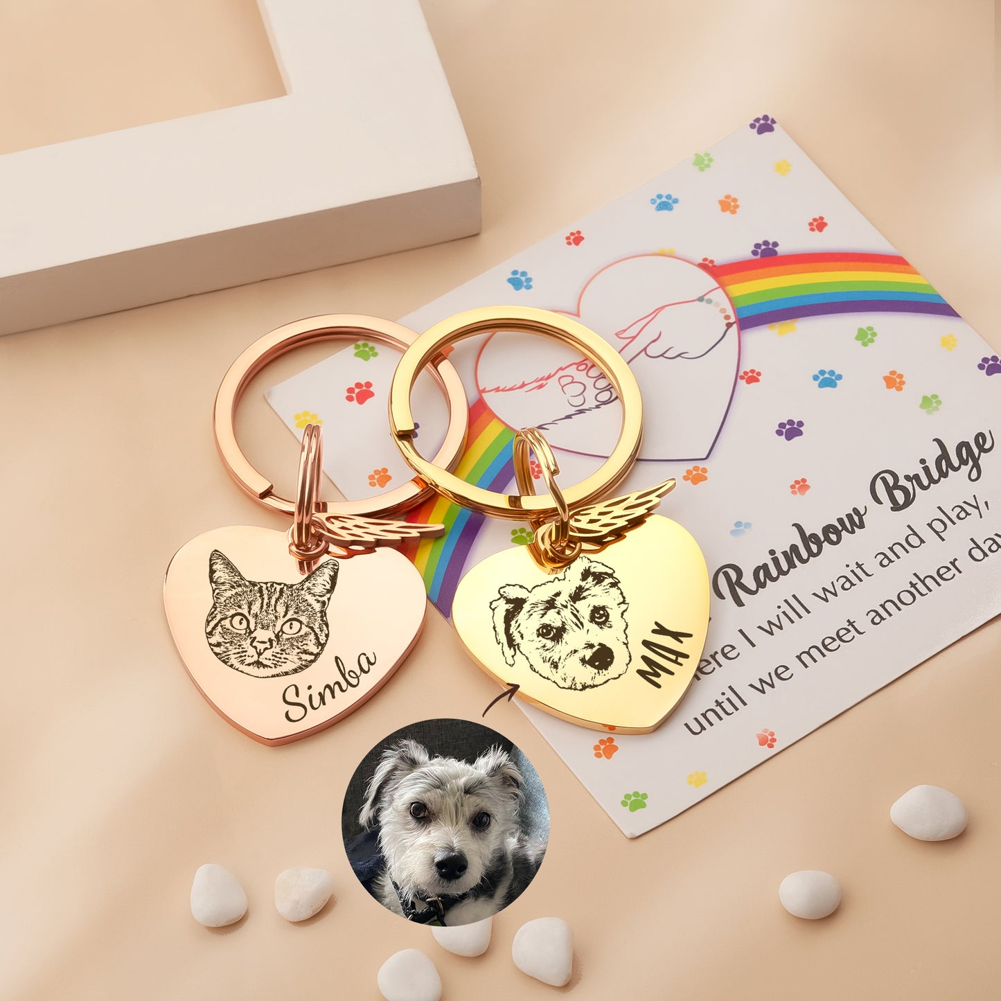 Heart Pet Portrait Rainbow Bridge Key Chain